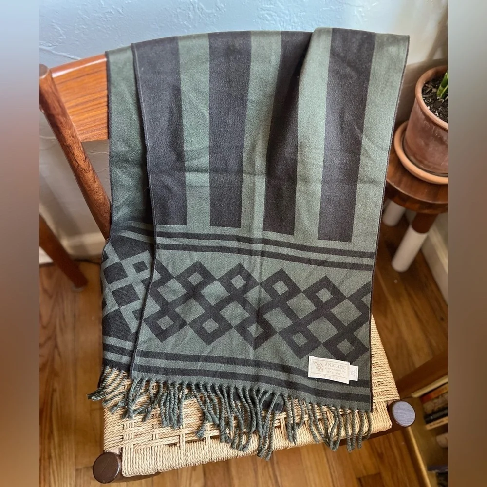 ANICHINI 100% Wool Italian Woven Scarf – Geometric Jacquard